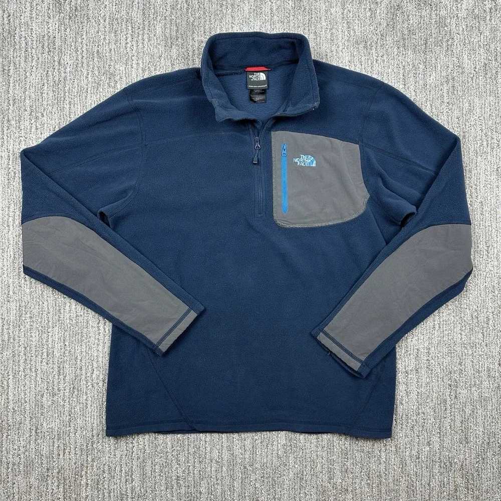 The North Face 1/4 Quarter Zip Mens Blue Size Medium Pullover Fleece Jacket Logo
